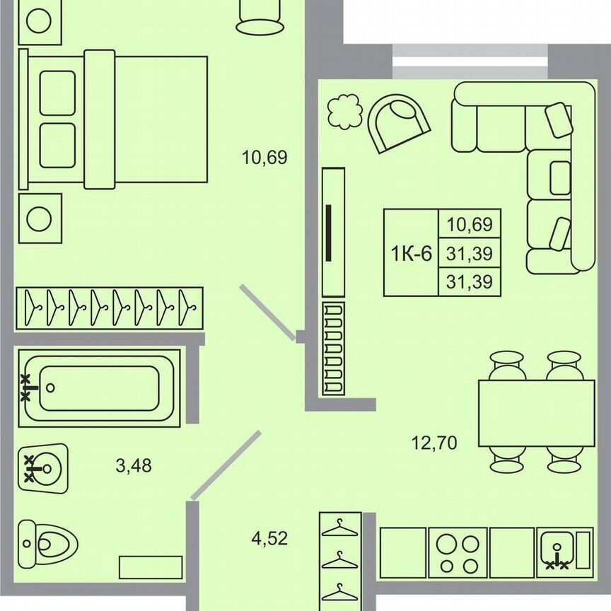 1-к. квартира, 31,4 м², 1/17 эт.