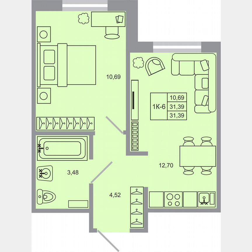 1-к. квартира, 31,4 м², 1/17 эт.