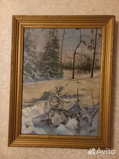 Картина маслом 1958 года. Зимний пейзаж