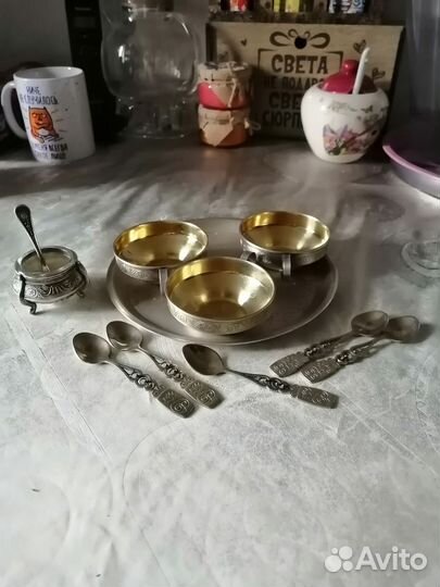 Кофейный набор из мельхиора, солонка из мельхиора