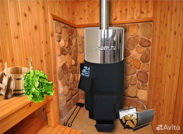 Печь для бани сталь 8мм, бак из нержавеющей стали