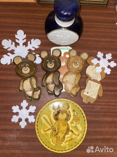 Талисман Олимпиада 80 мишка дерево/тарелка керам