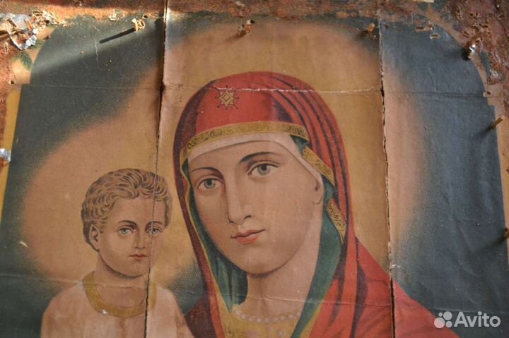 Икона, литография, старина,киот,1896