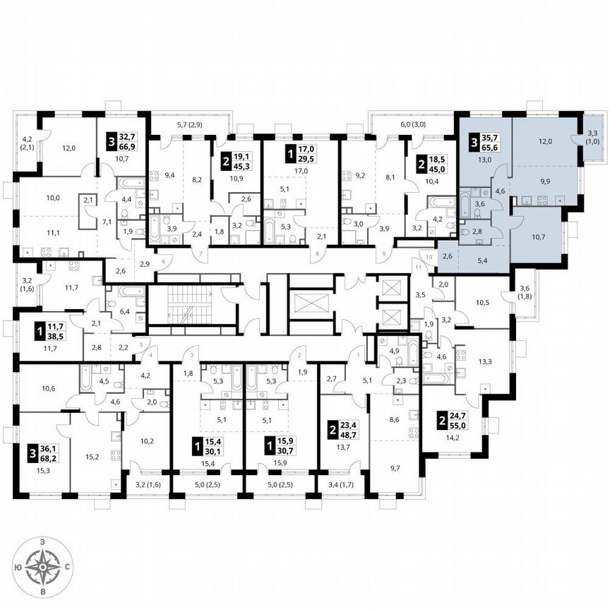 3-к. квартира, 65,6 м², 2/25 эт.