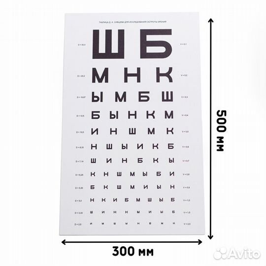 Таблица Сивцева для проверки зрения 500х300 мм кре