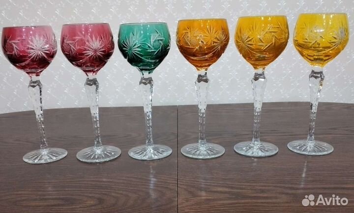 Бокалы для вина,цветной хрусталь Германия,6 штук