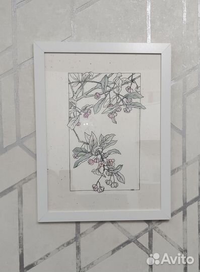 Интерьерная картина птицы цветы