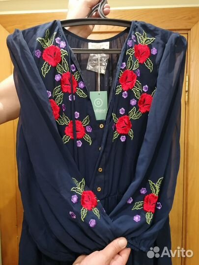 Платье макси женское с вышивкой