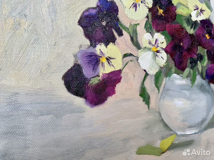 Картина маслом Анютины глазки