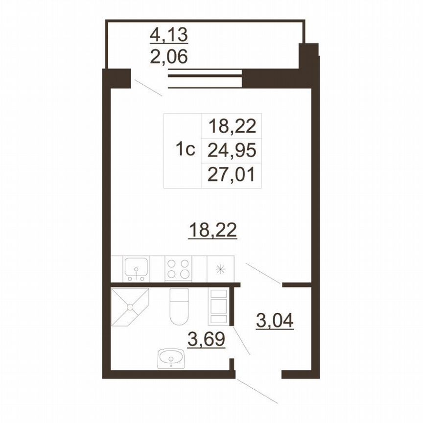 Квартира-студия, 27 м², 3/6 эт.
