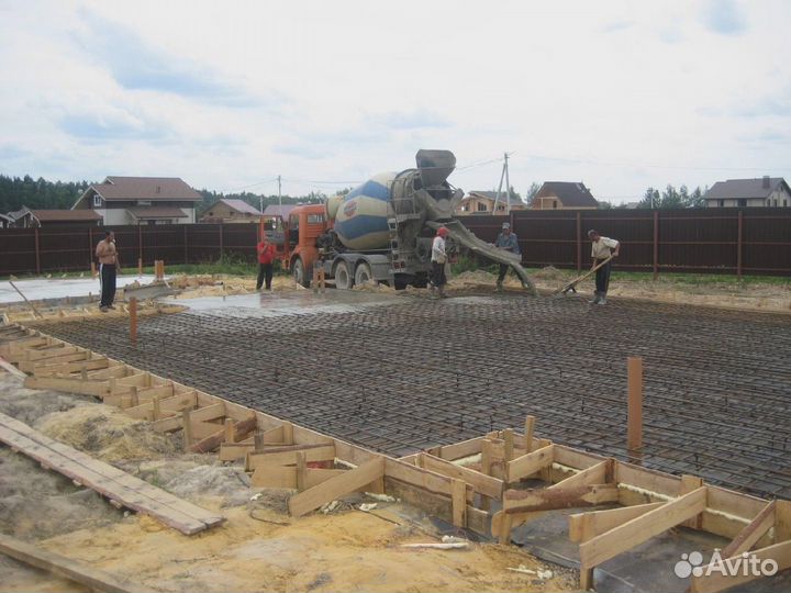 Заливка бетона, фундамент, отмостки