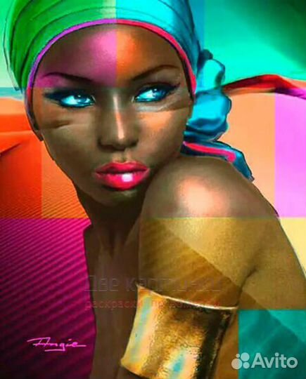 Алмазная мозаика 40x50 Смуглая девушка с голубыми