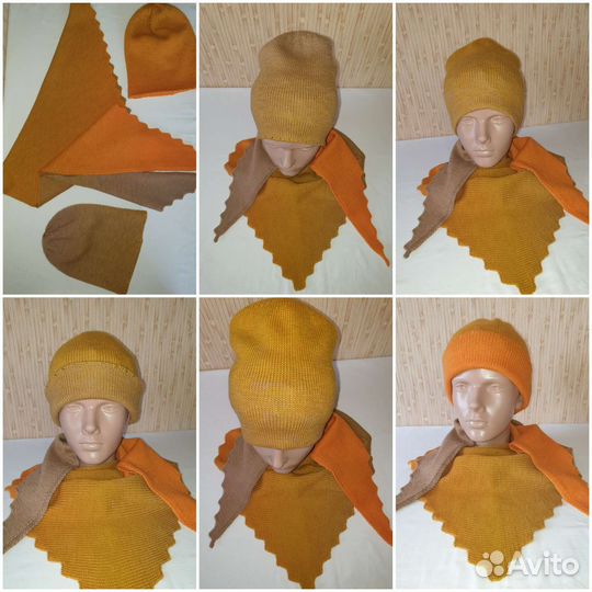 Бактус вязаный, шапка, комплект из Poema