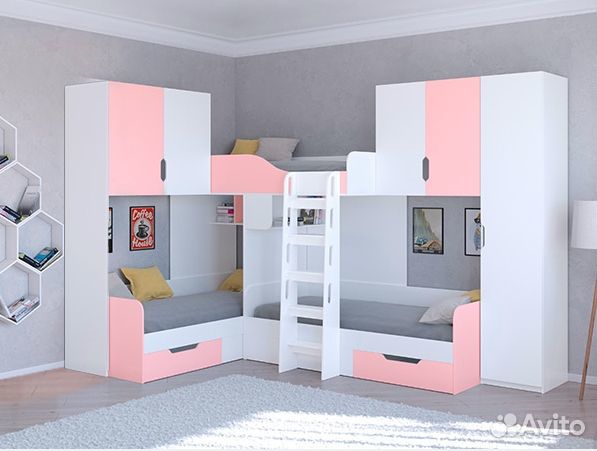 Двухъярусная Кровать со шкафом/П и антресолями Бел
