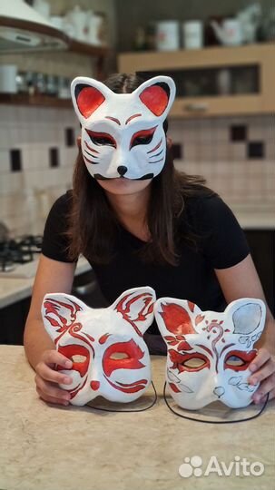Кицунэ маска ручная работа