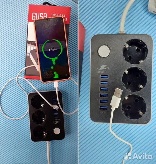 Удлинитель 6 Usb портов 3 розетки Сетевой фильтр