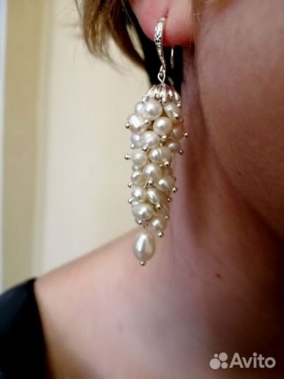 Серьги с натуральным жемчугом