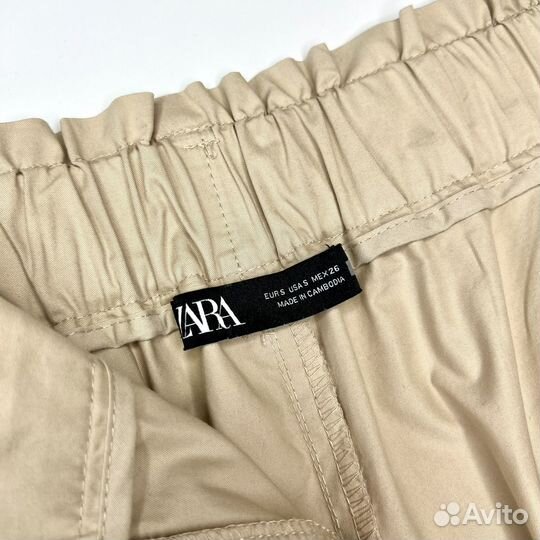 Брюки Zara S, M летние бежевые женские штаны