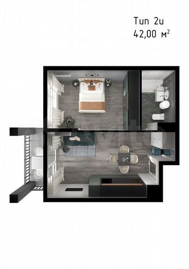 1-к. квартира, 42 м², 1/6 эт.