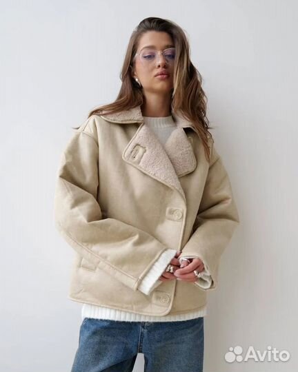 Дубленка женская оверсайз молочная