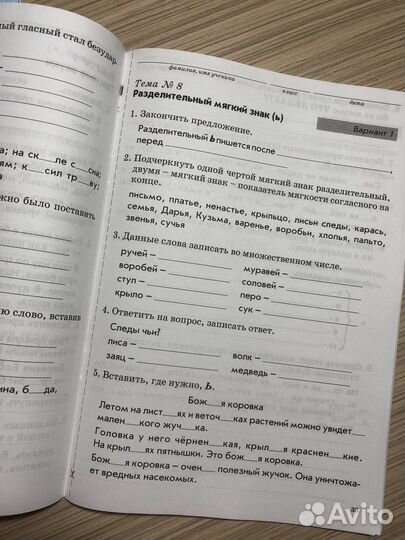 Рабочая тетрадь русский Тематический контроль