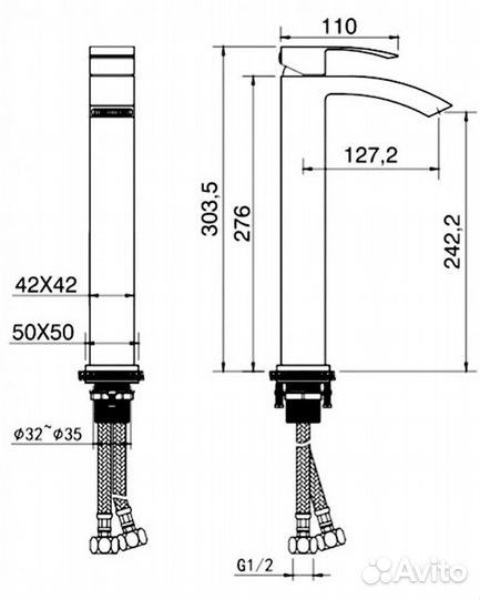 Смеситель для раковины высокий GB3007BG