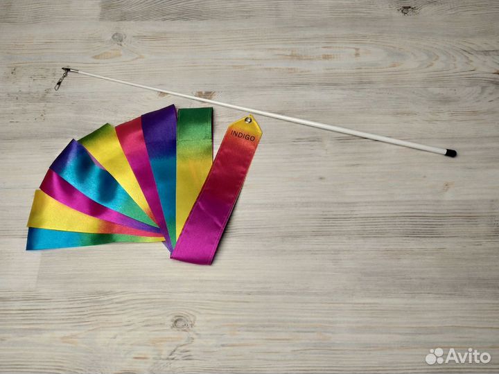 Лента гимнастическая с палочкой 56 см радуга
