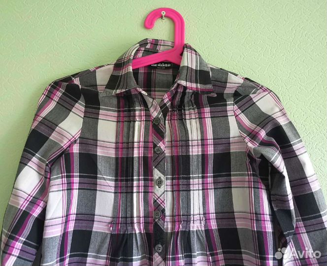 Рубашка принт клетка, на девочку 10-11 лет, 146 см