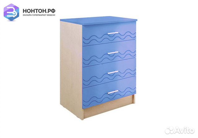 Комод Юниор-2 синий металлик / дуб беленый