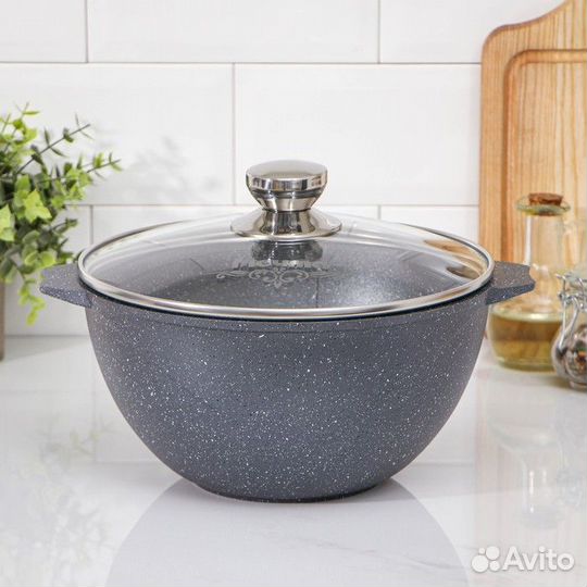 Казан «Гранит», 4 л, стеклянная крышка, литые ручк