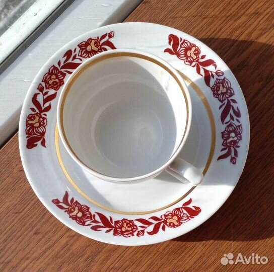 3 чайные пары+чайник фарфор Богдановичи винтаж