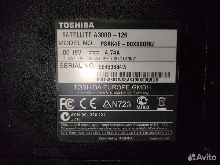 Корпус для ноутбука Toshiba Satellite A300D-126