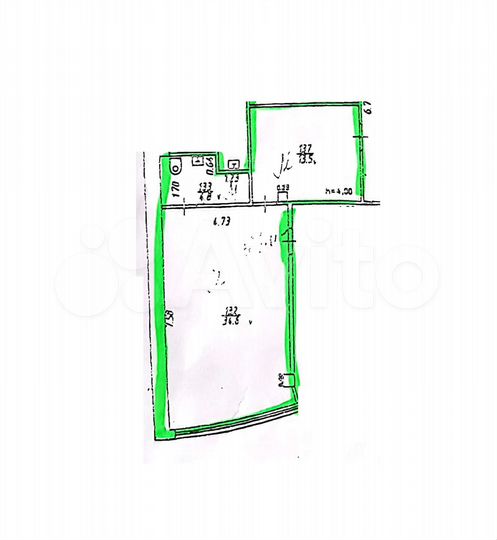 Офис с мокрой точкой, 52.5 м²