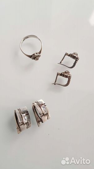 Серебряные цепочка,серьги,кольцо
