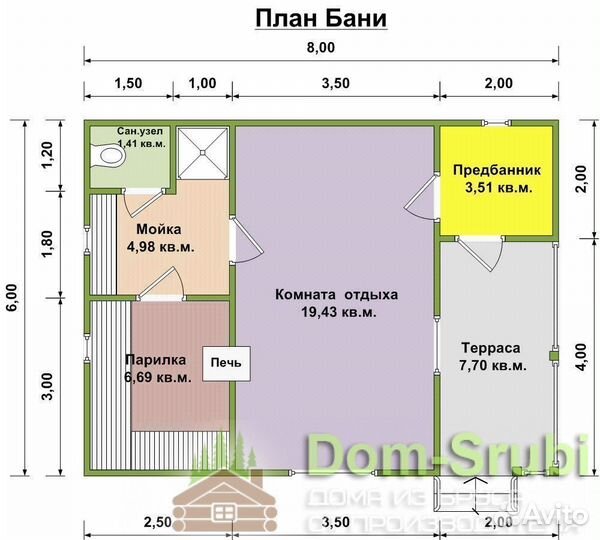 Осташков-Хорошая надёжная Баня из бруса Б-43 (8х6)