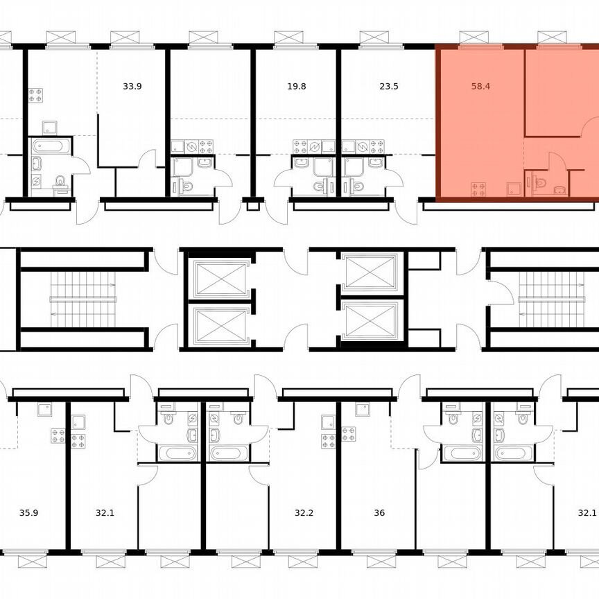 2-к. квартира, 58,4 м², 27/28 эт.