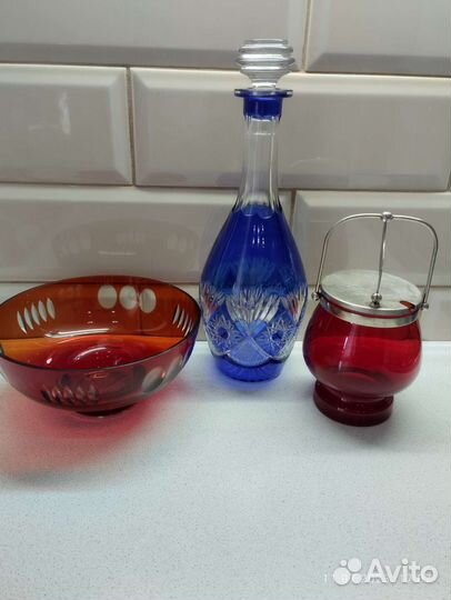 Хрустальный графин кобальт.Салатник СССР