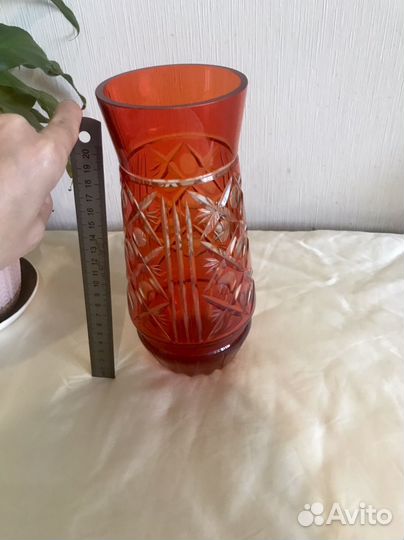Ваза рубиновое стекло СССР винтаж
