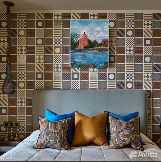 Картина масло/холст Мельница на берегу озера