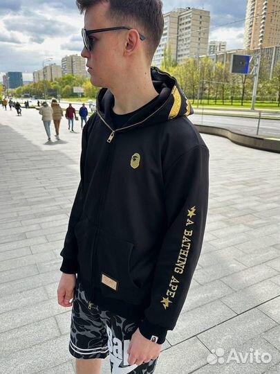 Зипка bape golden black худи Бэйп золотая кофта