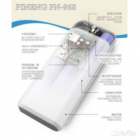 Внешний аккумулятор pineng Power Bank PN-968 10000