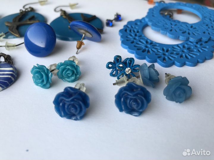 Сережки в синих тонах. 10 пар