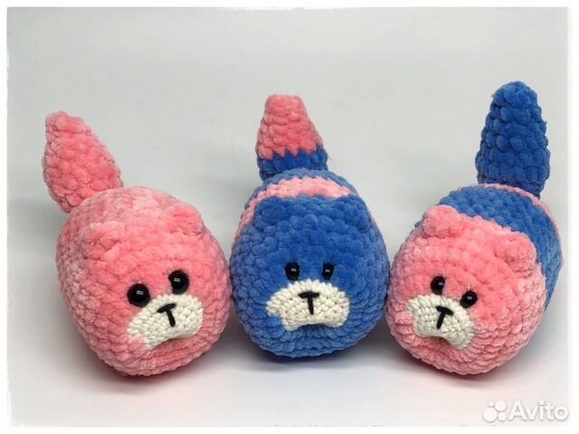 Мягкая вязаная игрушка ручной работы Котик колобок