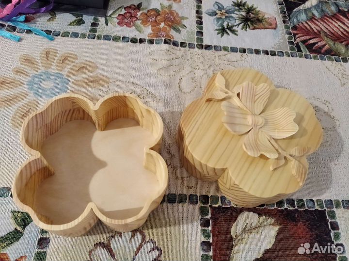 Шкатулка деревянная handmade с цветком