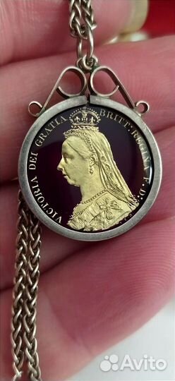 Антикварный Кулон серебро золото 1887г