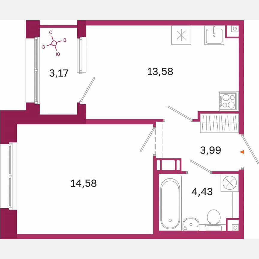 1-к. квартира, 38,2 м², 9/10 эт.