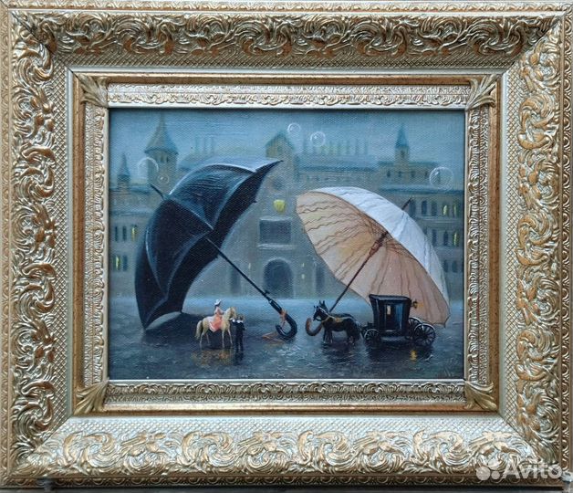 Картина маслом в золотистом багете