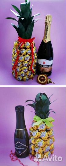 Ананас и ёлочка из конфет и шампанского