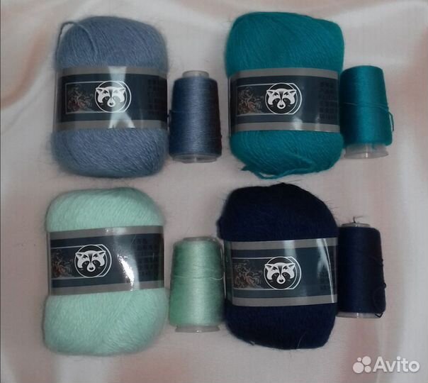 Пряжа Пух норки (Long mink wool) серая,синяя этике