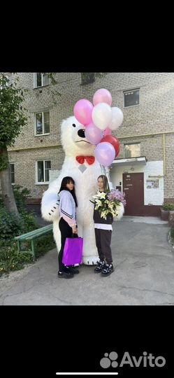 Танцующий белый Мишка/Ростовая кукла/Аниматор